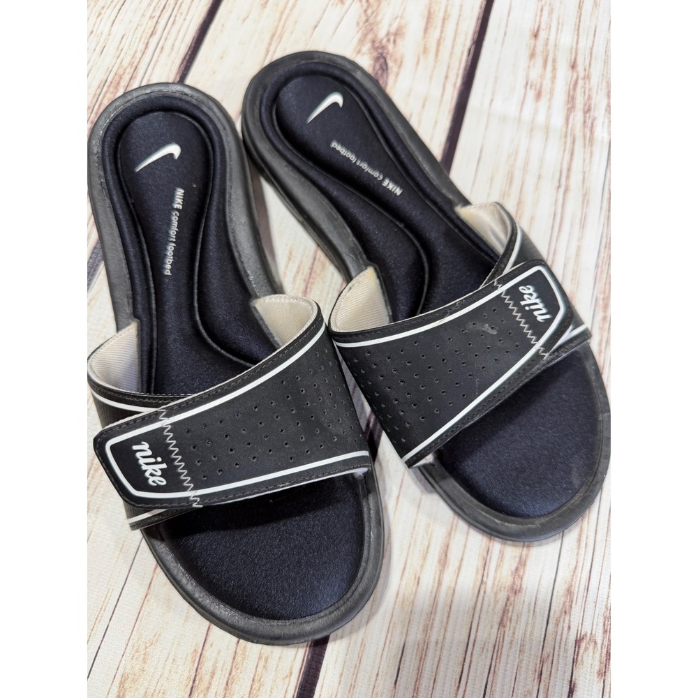 Nike Ultra Comfort Slides Womens Black White Adjustable Sandals  Size 8